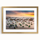 Extra large framed wall art depicting a textured abstract scenery of Vietnam in gold and earth tones.