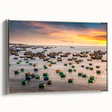 Landscape art painting of a Vietnamese rice field on framed canvas, featuring vibrant green and silver tones.