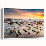 Vintage poster art of a scenic Vietnamese landscape in vibrant colors on a framed canvas, ideal for living room decor.