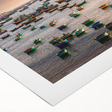 Art deco poster of a Vietnamese landscape in muted earth tones on rolled canvas, suitable for dining room wall art.