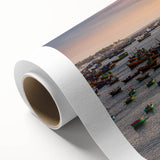 Art deco poster featuring a serene Vietnamese landscape in soft pastel shades on rolled canvas, ideal for nursery wall art.