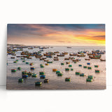 Black and white large art print of Vietnamese scenery on stretched canvas, ideal for kitchen wall art or bedroom decor.