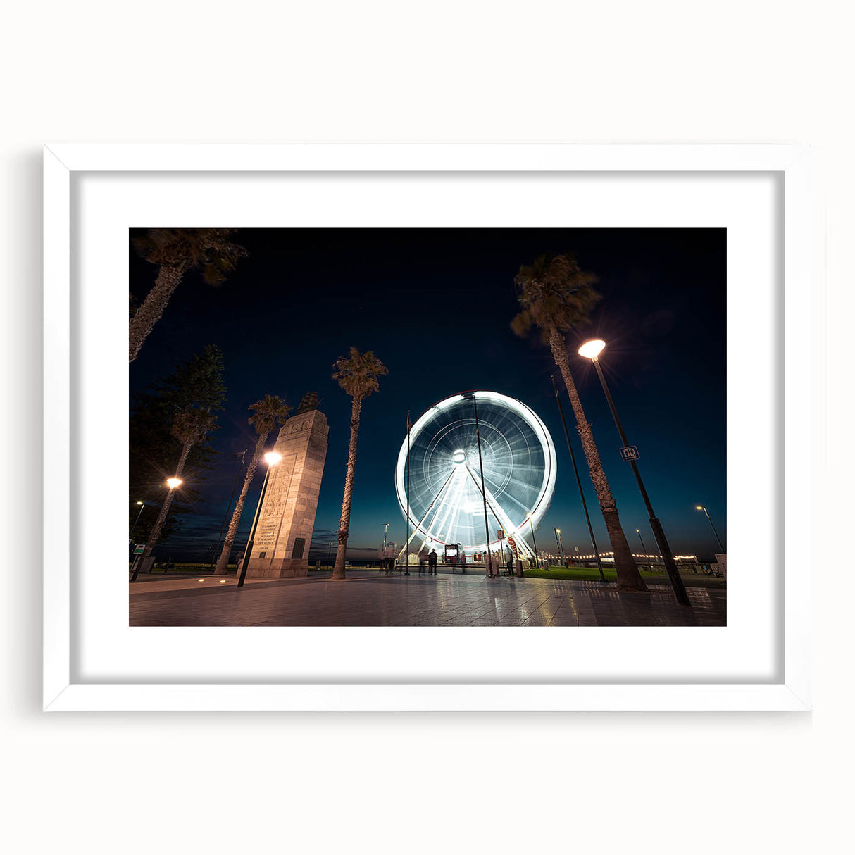 Extra large abstract art print of Adelaide scenery in muted earth tones on a white framed canvas.