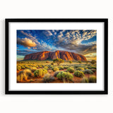Extra large abstract art print of Ayers Rock with vibrant, textured colors on a framed black mat.