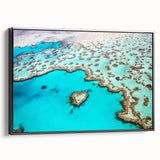 Black and white framed canvas of the Great Barrier Reef landscape, ideal for bedroom wall art.