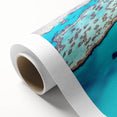 Art deco poster of the Great Barrier Reef on rolled canvas, showcasing vibrant marine colors, ideal for nursery wall art.