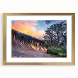 Textured abstract art print of Perth scenery in muted earth tones on a framed canvas, ideal for bedroom art.