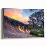 Vintage poster art of Perth scenery in vibrant colors on extra large framed canvas, suitable for living room decor.