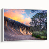 Framed canvas wall art featuring a vintage-style black and white landscape of Perth, Australia, ideal for bedroom decor.