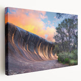 Panoramic view of Perth skyline in muted earth tones on stretched canvas, suitable for kitchen wall art.