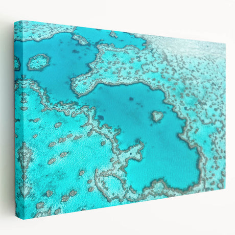 Scenic Queensland coastline depicted in muted blue and green hues on a large stretched canvas, ideal for kitchen wall art.