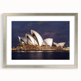 Extra large abstract art print of Sydney scenery in textured silver frame, ideal for living room wall decor.