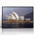 Large abstract wall art depicting Sydney's skyline in muted gray and blue tones on a framed acrylic.