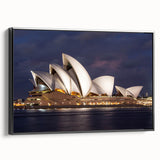 Black and white wall art of Sydney landscape on framed canvas, ideal for bedroom decor, featuring vintage poster style.