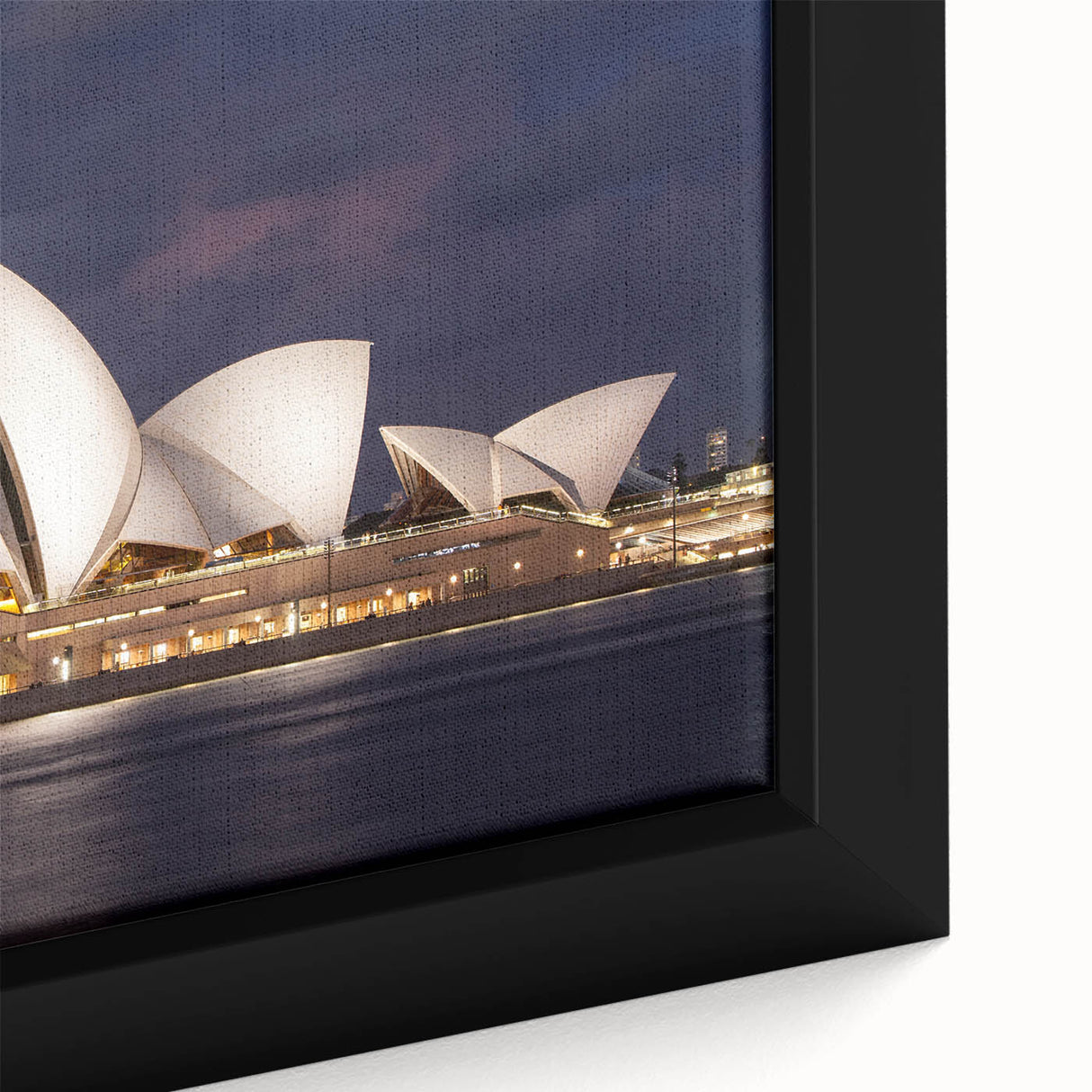 Extra large framed canvas of a textured Sydney skyline in black with colorful accents, ideal for living room decor.