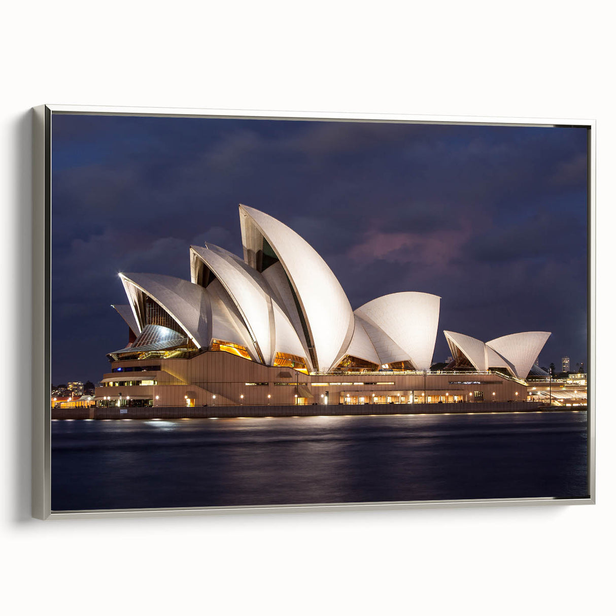 Framed canvas of Sydney landscape art painting with vintage poster style, featuring a colorful palette.