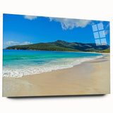 Large abstract wall art depicting Tasmania scenery in muted earth tones on acrylic glass.