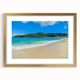 Abstract art print of a Tasmanian landscape in muted earth tones on a framed canvas.