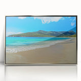 Large art print of a Tasmanian landscape in muted earth tones on a framed acrylic, suitable for modern art wall decor.