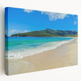 Landscape painting of Tasmania on stretched canvas, featuring muted green and blue tones, ideal for kitchen wall art.