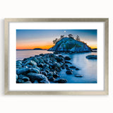 Textured art print of an abstract British Columbia landscape in muted earth tones, framed in silver, ideal for bedroom decor.