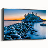 Black and white framed canvas of a British Columbia landscape, ideal for bedroom wall art.