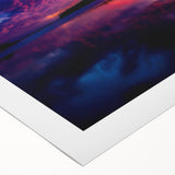 Art deco poster of a serene Manitoba scenery in muted green and blue hues, printed on rolled canvas.