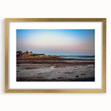 Extra large abstract art print of New Brunswick scenery in muted earth tones, framed in gold, ideal for living room decor.