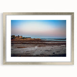 Textured abstract art print of New Brunswick scenery in muted earth tones, framed with a silver mat.