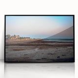 Large abstract wall art depicting the New Brunswick, Canada scenery in mid-century modernist style, framed in black acrylic.