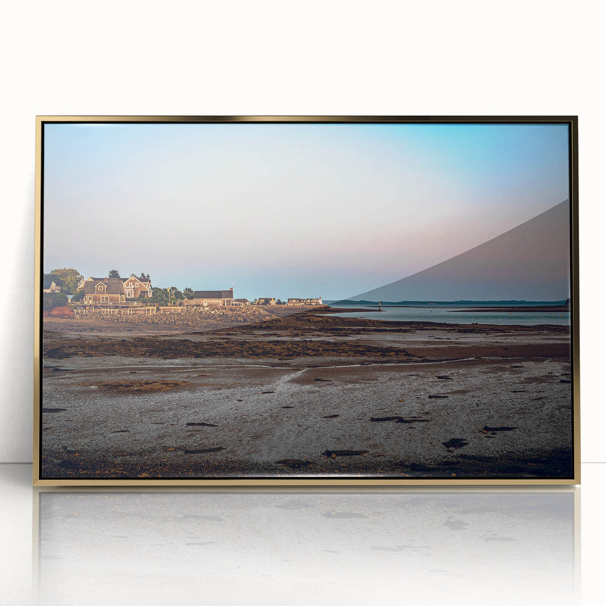 Framed acrylic print of a New Brunswick landscape in muted earth tones, ideal for modern art wall decor.