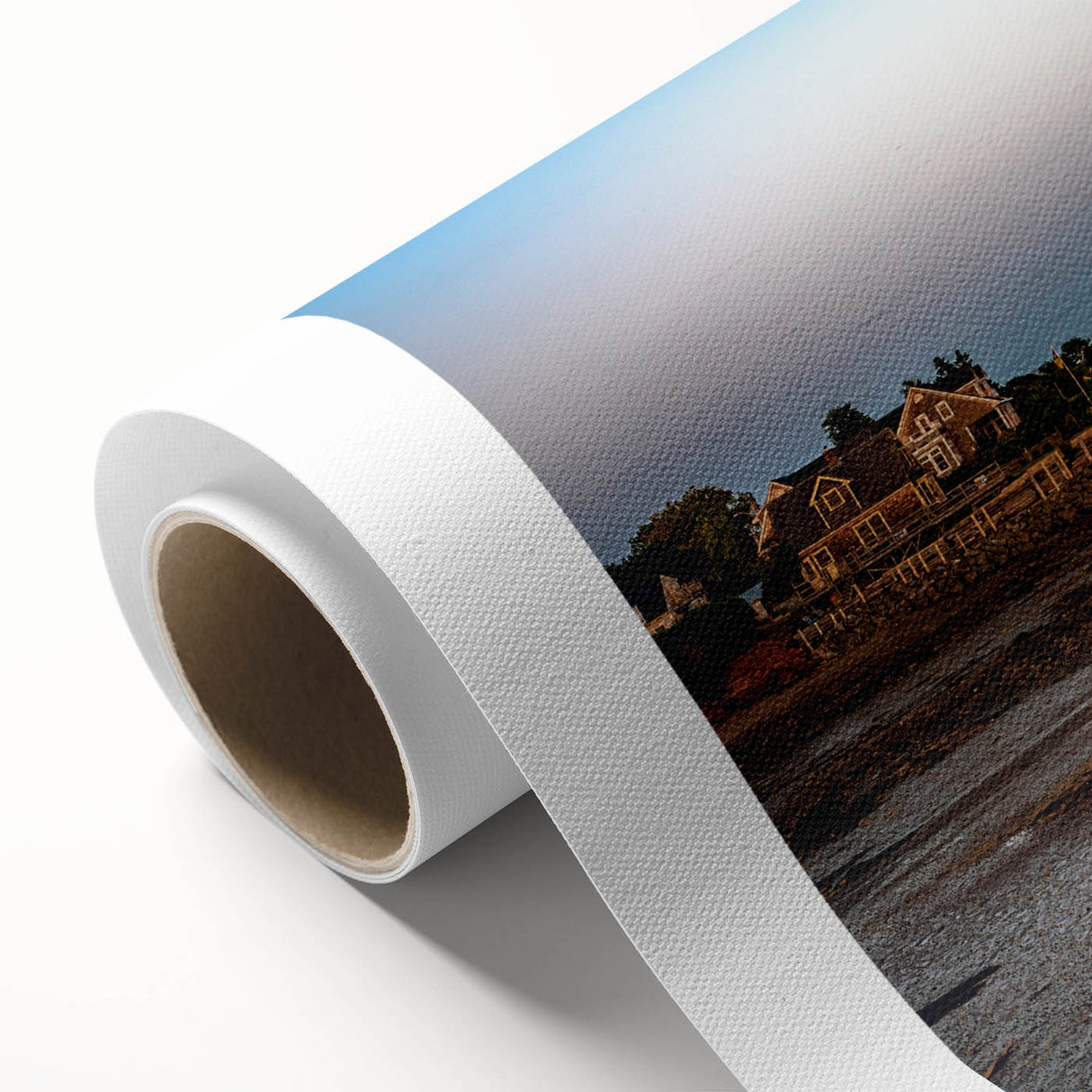Art deco poster of New Brunswick scenery in soft pastel shades on rolled canvas, ideal for nursery wall art.