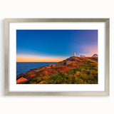 Textured art of an abstract Newfoundland scenery in silver frame with mat, using cool blue and gray tones.