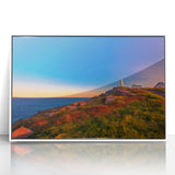 Framed acrylic print of a serene Newfoundland landscape, featuring muted earth tones.