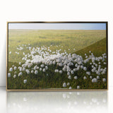 Mid-century modernist style large art print of Northwest Territories scenery in gold framed acrylic.