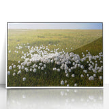 Acrylic print of a serene Northwest Territories landscape, featuring muted earth tones in an art deco style.