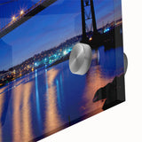 Large abstract wall art depicting Nova Scotia scenery in muted colors on acrylic glass, suitable for dining room ambiance.