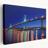 Scenic Nova Scotia landscape on stretched canvas, featuring muted green and blue tones, suitable for kitchen wall art.