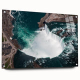 Acrylic glass print of a serene Ontario landscape in soft blue and green hues, ideal for bedroom or dining room decor.