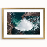 Extra large abstract art print featuring textured scenery of Ontario, Canada in a gold frame with mat.