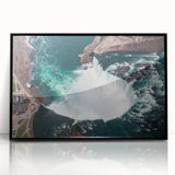 Large abstract wall art depicting a serene Ontario landscape in muted earth tones, framed in black acrylic.