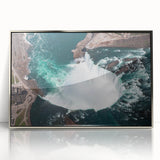 Mid-century modernist art of Ontario scenery in muted colors, silver-framed acrylic, ideal for nursery wall art.