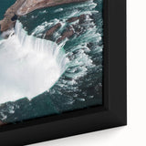 Extra large framed canvas of a textured, colorful abstract design with black elements, ideal for living room decor.