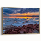 Framed canvas of a vintage-style landscape painting depicting Prince Edward Island, with muted earth tones.