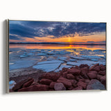 Framed canvas landscape art painting of Prince Edward, Canada, featuring vintage poster style with colorful yet muted tones.