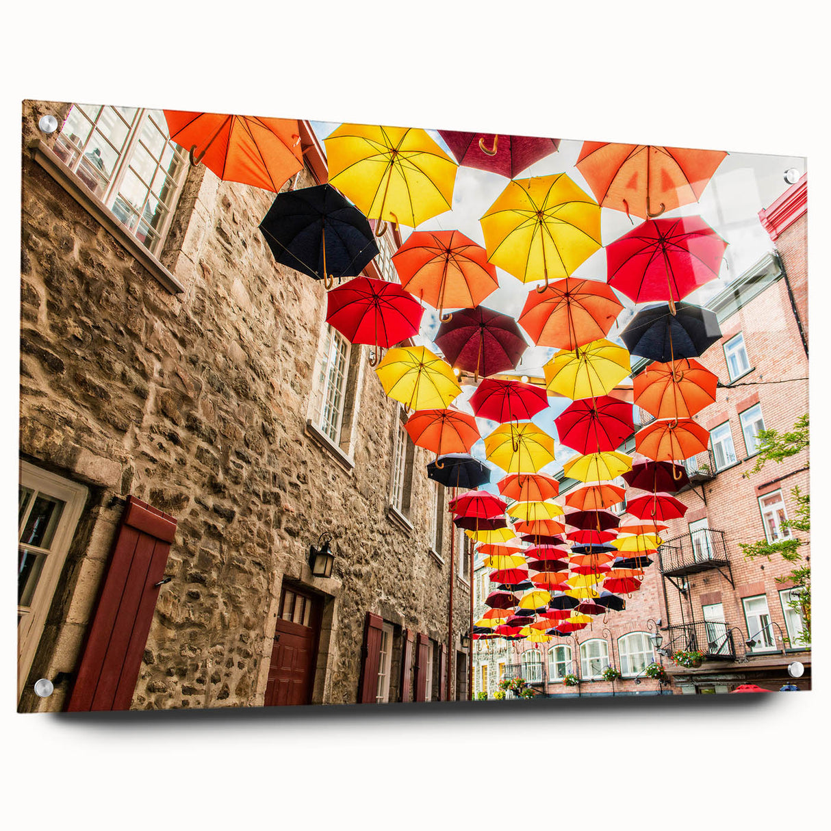 Acrylic print of a Quebec scenery with vivid green and blue tones, suitable for dining room or bedroom decor.