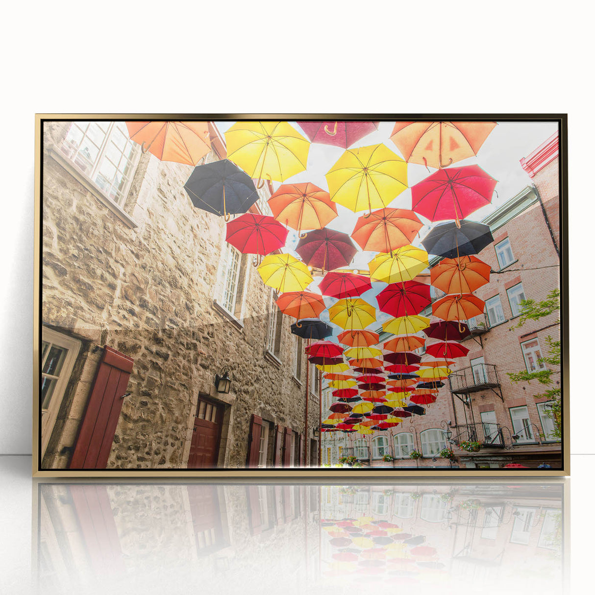 Framed acrylic print of a Quebec landscape in muted earth tones, ideal for modern art wall decor.
