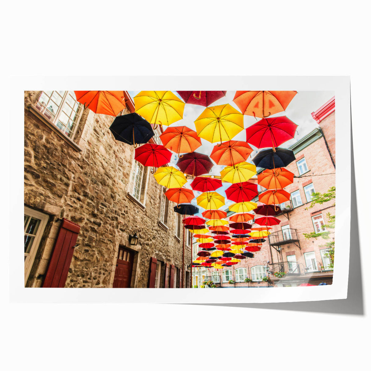 Extra large rolled print of Quebec scenery with vibrant floral elements, ideal for art wall in dining room.