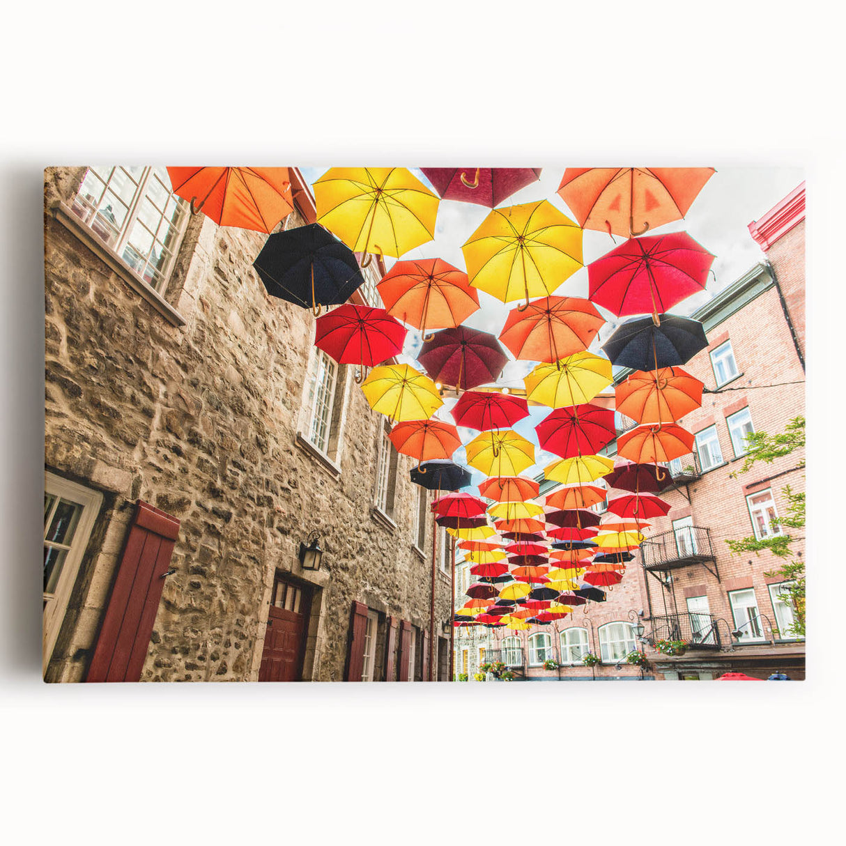 Black and white stretched canvas of Quebec scenery, ideal for kitchen wall art.