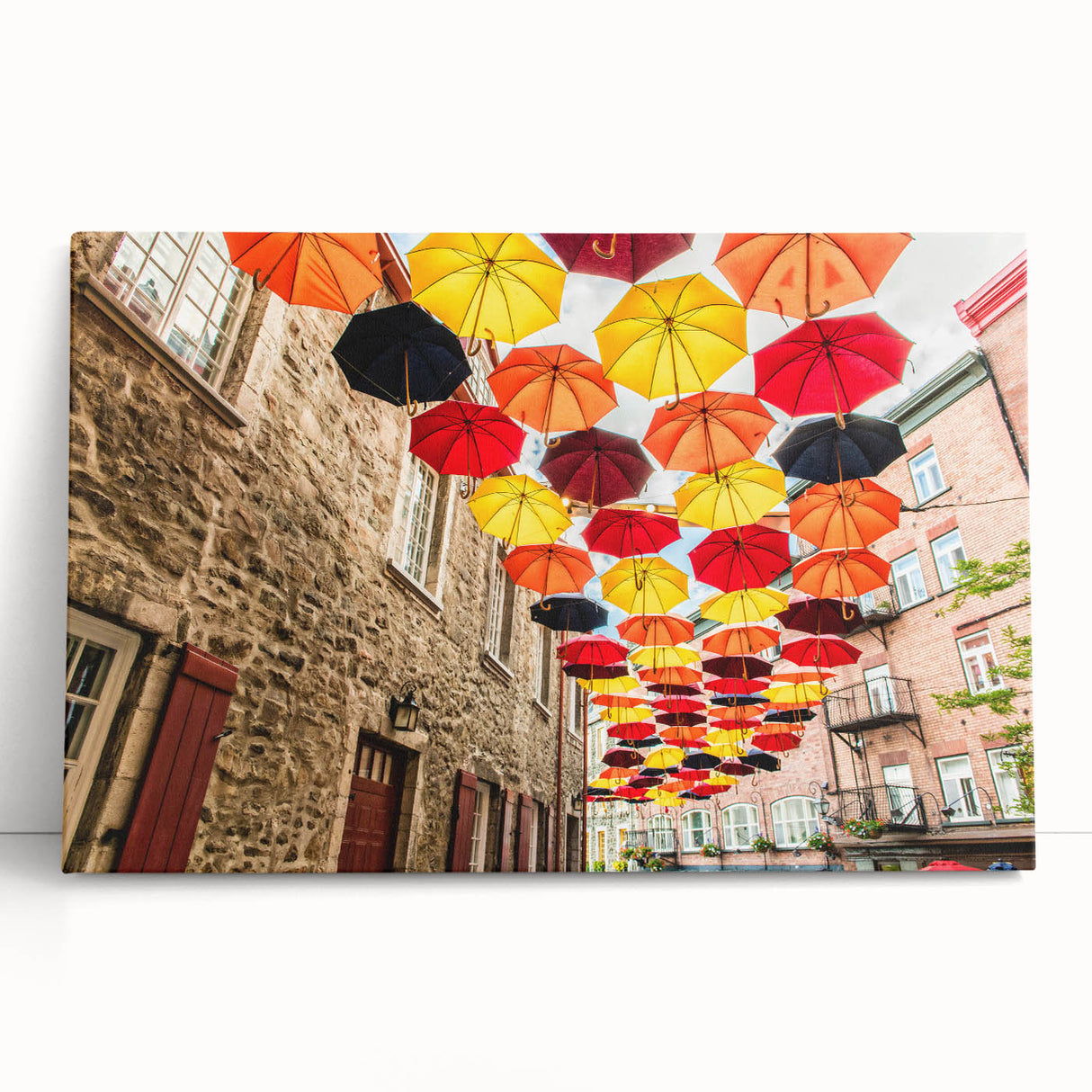 Black and white photo of Quebec scenery on stretched canvas, ideal for kitchen wall art or bedroom ambiance.